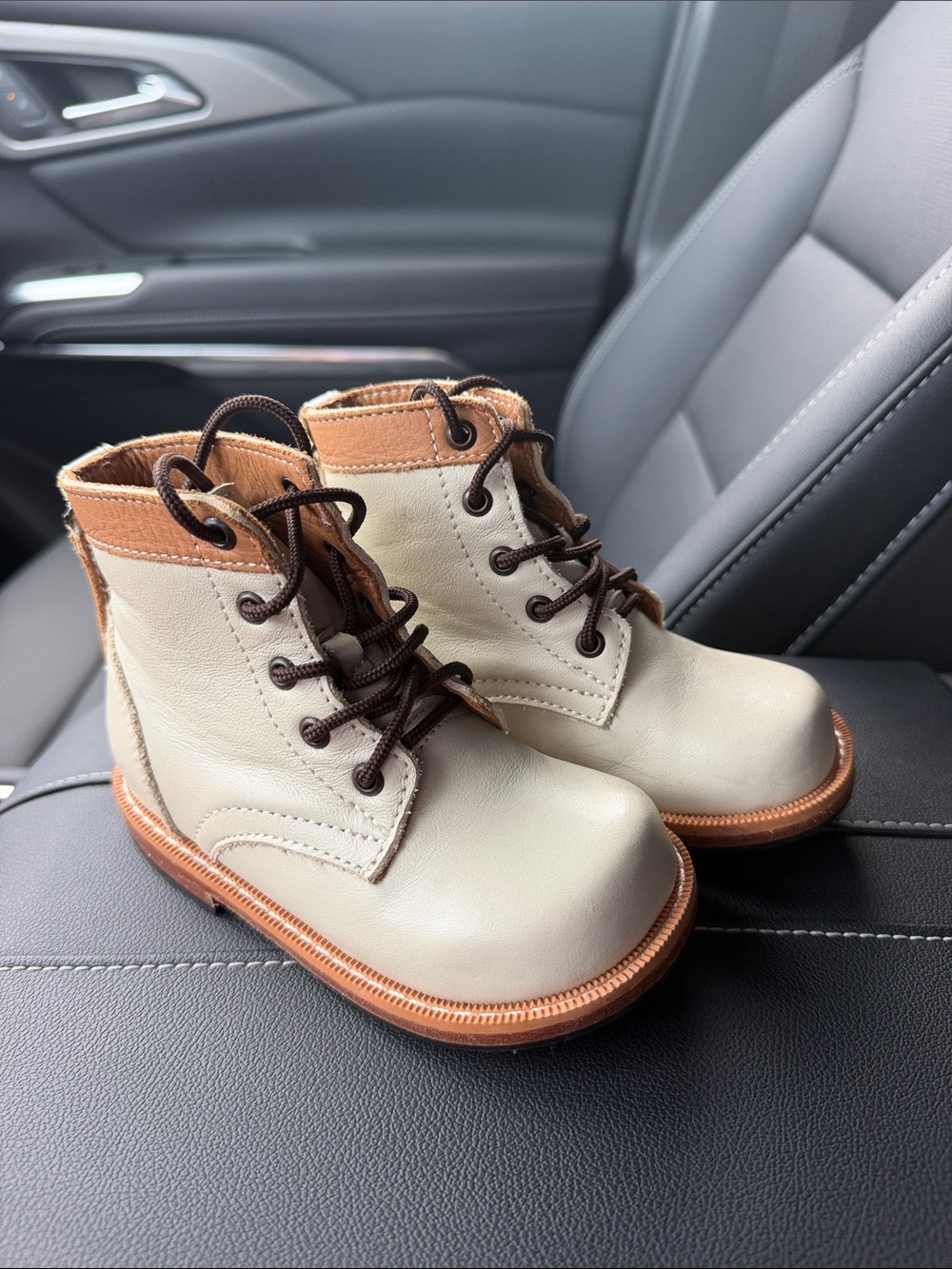 Mikoleon Beige and Tan Lace-Up Ankle Boots - Classic Toddler Shoes